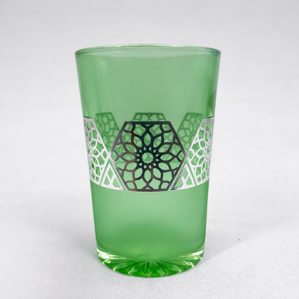 Set of 12 Moroccan Glass Cups, Assorted Colors with Geometric Design