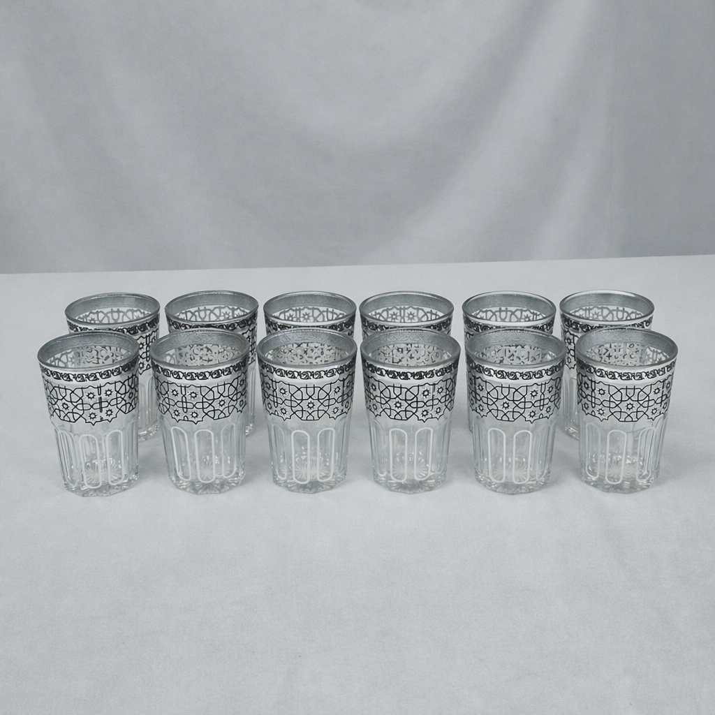 Set de 12 Vasos de Vidrio Estilo Marroquí con Diseño Geométrico – 250 ml