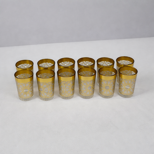 Set de 12 Vasos Marroquíes de Cristal con Detalles Dorados