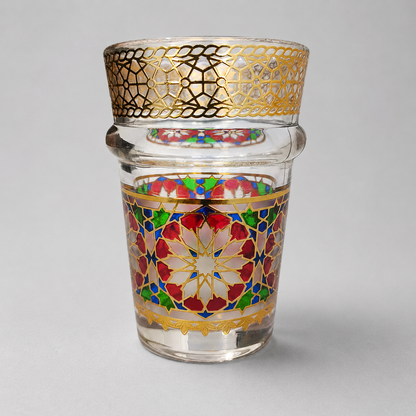 Pack x12 – Vasos de Té Marroquí | Cristal Decorado con Filigrana Dorada estilo Zellige