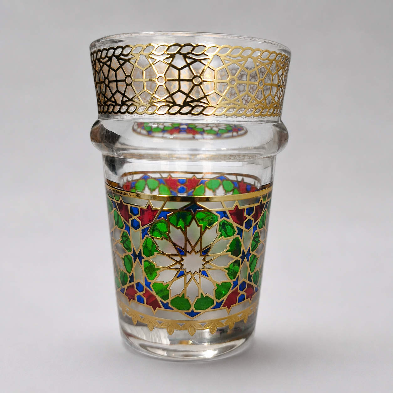 Pack x12 – Vasos de Té Marroquí | Cristal Decorado con Filigrana Dorada estilo Zellige