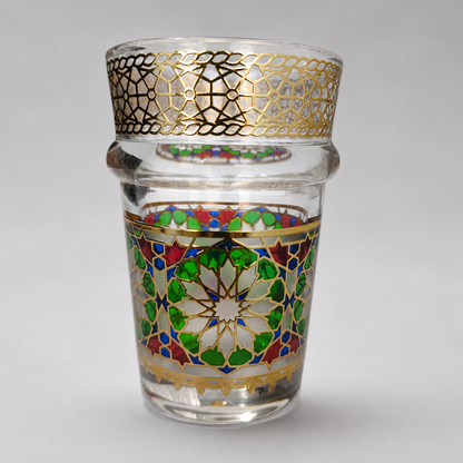 Pack x12 – Vasos de Té Marroquí | Cristal Decorado con Filigrana Dorada estilo Zellige