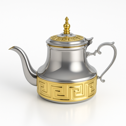 Tetera Marroquí de Acero Inoxidable con Detalles Dorados