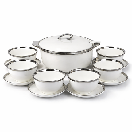 🥣 Set de Sopera de Porcelana Premium con Borde Plateado 2,7L