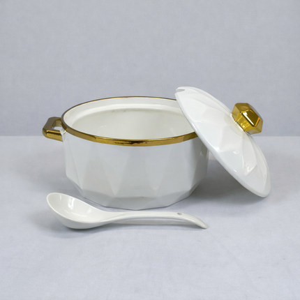 🍽️ Juego de Vajilla de Porcelana Blanca con Bordes Dorados –2,7L- Set Premium Elegante (24 Piezas)