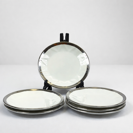🍵 Juego de Sopera y Tazas de Porcelana Blanca con Borde Plateado – 2,7L-Set Elegante 7 Piezas