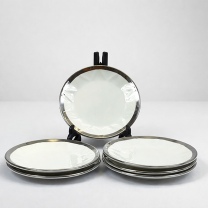 🍵 Juego de Sopera y Tazas de Porcelana Blanca con Borde Plateado – 2,7L-Set Elegante 7 Piezas