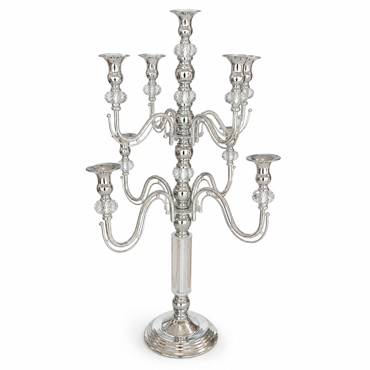 Candelabro de Pie de 5 Brazos en Metal PLATEADO con Detalles de Cristal