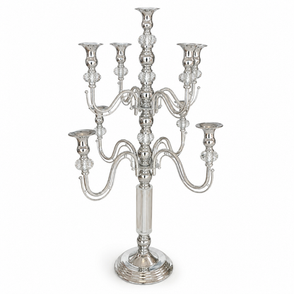Candelabro de Pie de 5 Brazos en Metal PLATEADO con Detalles de Cristal