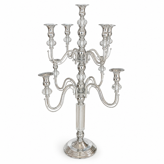Candelabro de Pie de 5 Brazos en Metal PLATEADO con Detalles de Cristal