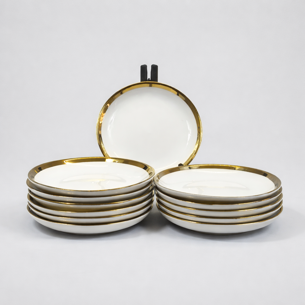 Juego de SOPERA Premium Blanca con Ribete Dorado –2,7l- Set Completo de Porcelana Elegante