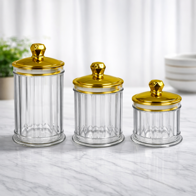 Set of Glass Jars with Airtight Gold Lids – 3 Sizes
