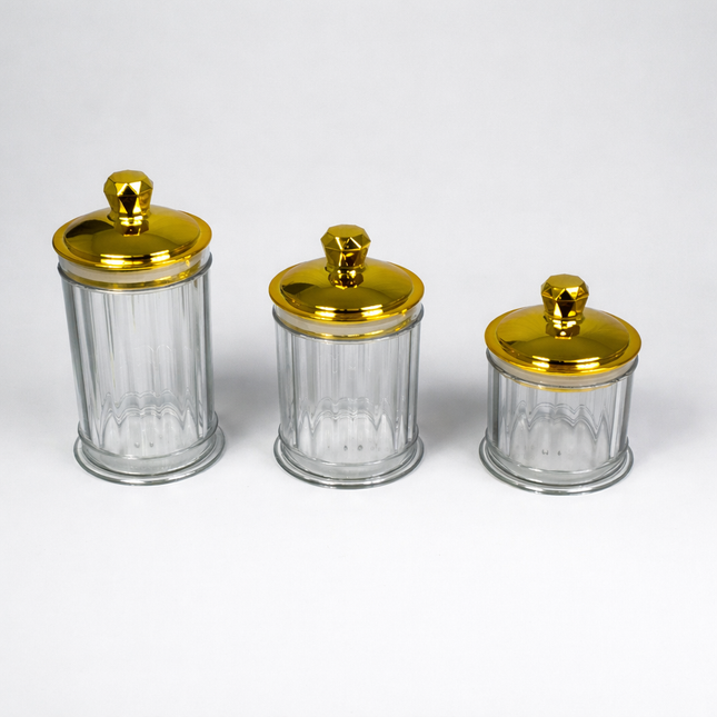 Set of Glass Jars with Airtight Gold Lids – 3 Sizes