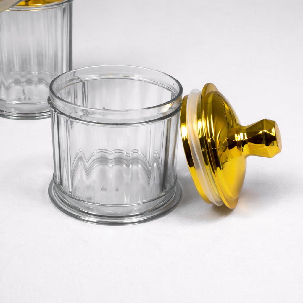 Set de Frascos de Plástico con Tapa Dorada Hermética – 3 Tamaños