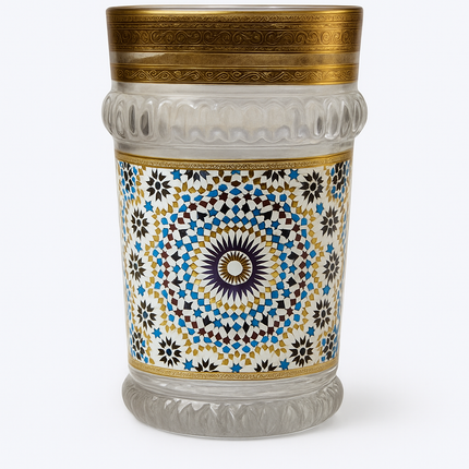 Copos de chá em vidro decorados marroquinos (azul/dourado) | Borda dourada