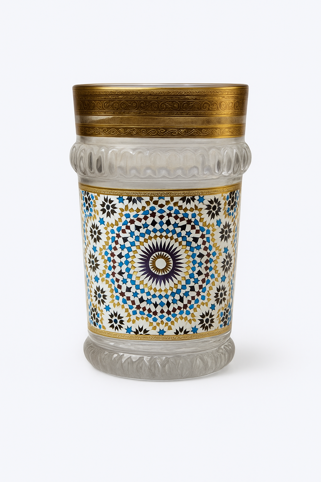 Vasos de Té Marroquí de Cristal Decorado (Azul/Dorado) | Borde Dorado