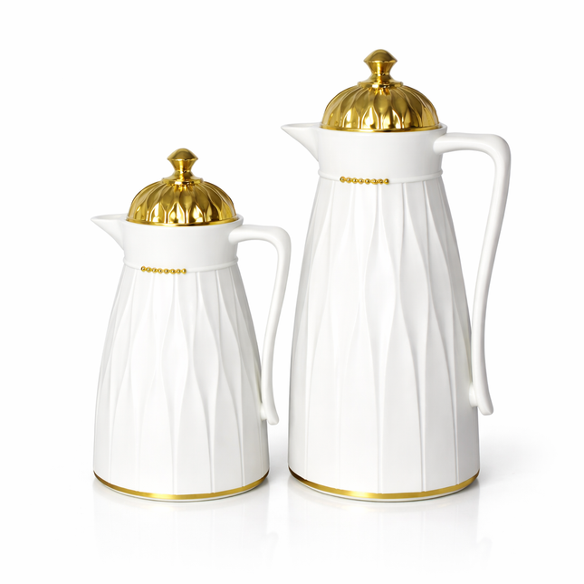 Elegante conjunto de jarro térmico – acabamento branco com tampa dourada