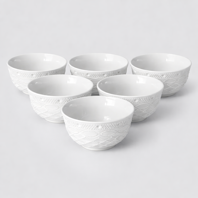 Set de Cuencos Blancos de Cerámica con Relieve Elegante – 6 Piezas 🤍