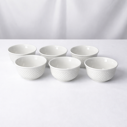 Set of Textured Ceramic White Bowls – 6 Piece Set
