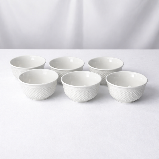 Set of Textured Ceramic White Bowls – 6 Piece Set