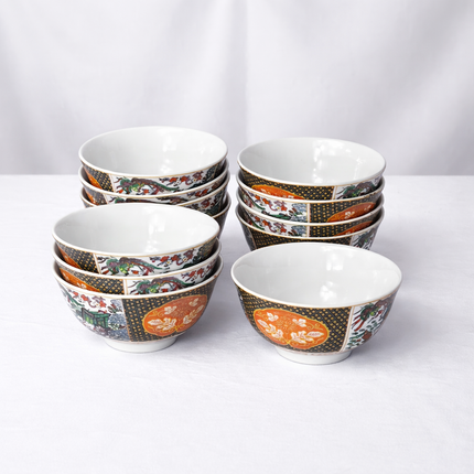 Set of Decorated Oriental Ceramic Bowls – 12-Piece Set
