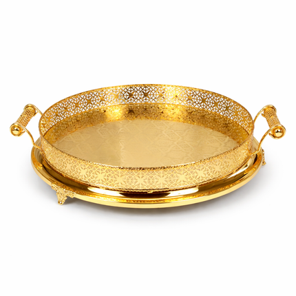 Bandeja Decorativa Dorada con Asas – 45 cm | Bandeja Elegante para Servir y Decorar