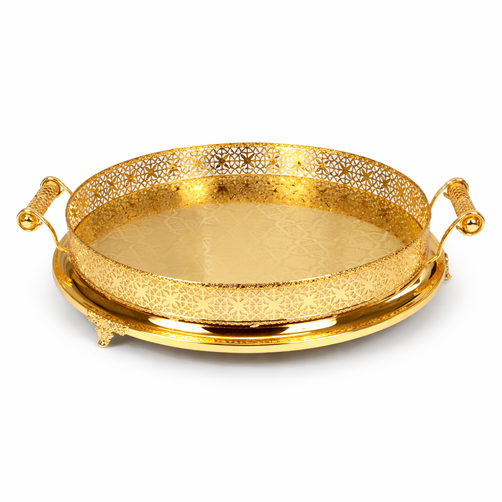 Bandeja Decorativa Dorada con Asas – 45 cm | Bandeja Elegante para Servir y Decorar