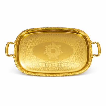 Bandeja Rectangular Dorada de Lujo con Asas – 55 x 40 cm | Bandeja Elegante para Servir y Decorar