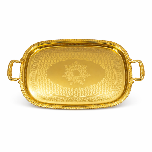 Bandeja Rectangular Dorada de Lujo con Asas – 55 x 40 cm | Bandeja Elegante para Servir y Decorar