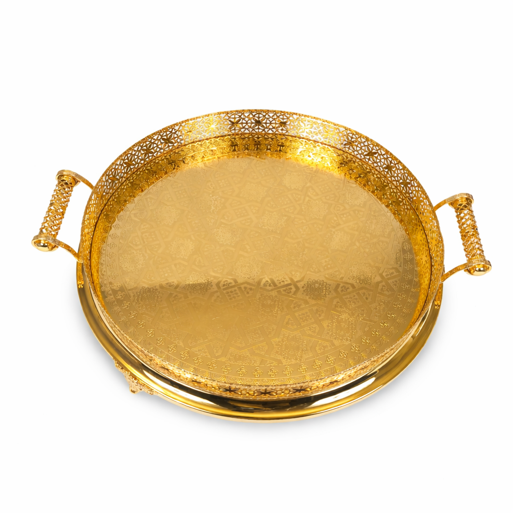 Bandeja Decorativa Dorada con Asas – 45 cm | Bandeja Elegante para Servir y Decorar