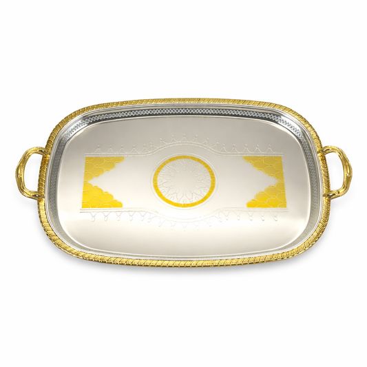 Bandeja Rectangular Plateada y Dorada con Asas – 55 x 40 cm | Bandeja Elegante para Servir y Decorar