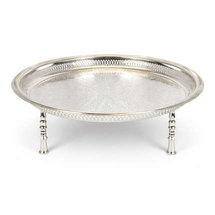 Tabuleiro Decorativo Redondo Prateado com Pés – 55cm | Tabuleiro Elegante para Servir e Decorar