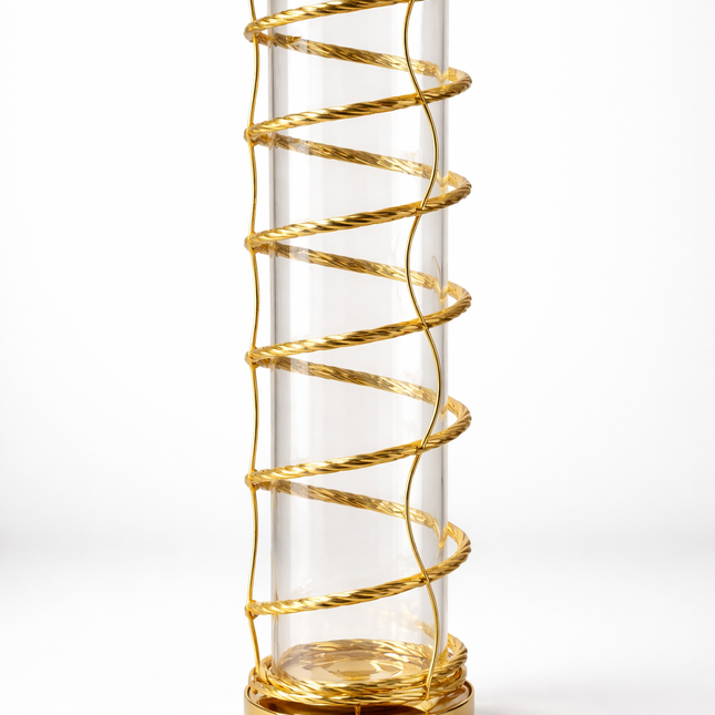 💫Torre decorativa em vidro com estrutura em espiral em metal dourado — elegância e originalidade para qualquer ambiente 💫 82 cm