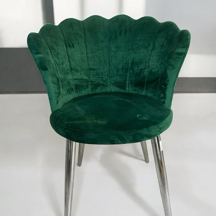 Cadeira de veludo verde TCY185, pernas de aço inoxidável prateado