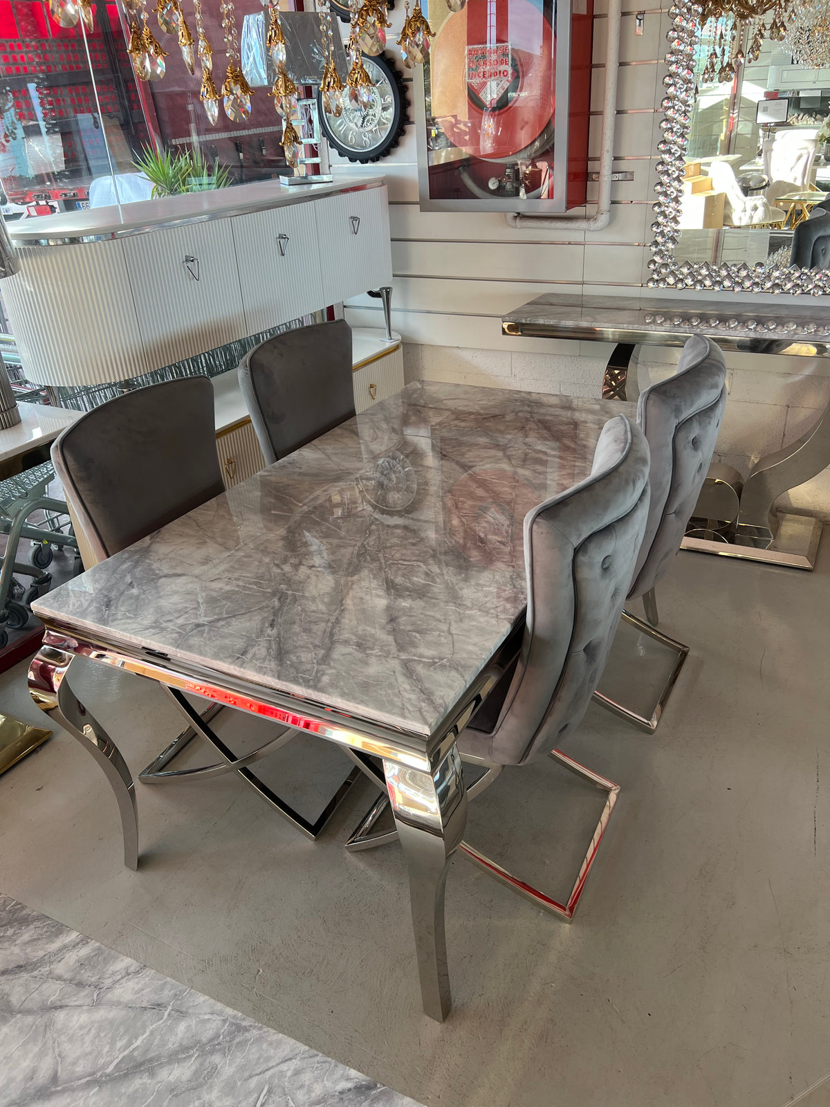 Mesa de Comedor de Diseño Contemporáneo - Mármol y Plateado 160x90x75 Alta calidad (copia)