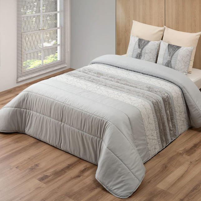 Colcha Elegante SOFIA – Conjunto Decorativo com Três Almofadas, 250 x 260 cm – COR CINZA CLARO