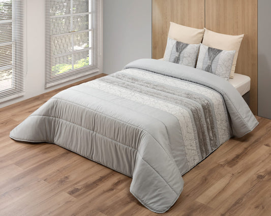 Colcha SOFIA Elegante – Conjunto Decorativo con Tres Almohadas, 250 x 260 cm - COLOR GRIS CLARO