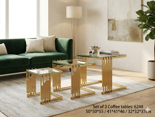 Set 3 mesitas doradas acero