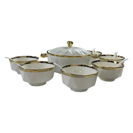 Conjunto de sopa BAVARY COLLECTION com 15 peças – Design de diamante com acabamento dourado