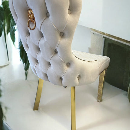 Cadeira de veludo bege claro LONDRASCHAIRV01 com pernas de metal dourado