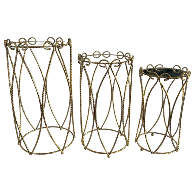 Conjunto de 3 pedestais dourados com espelho – Elegante design árabe