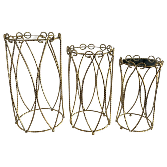 Set de 3 Pedestales Dorados con Espejo – Diseño Árabe Elegante