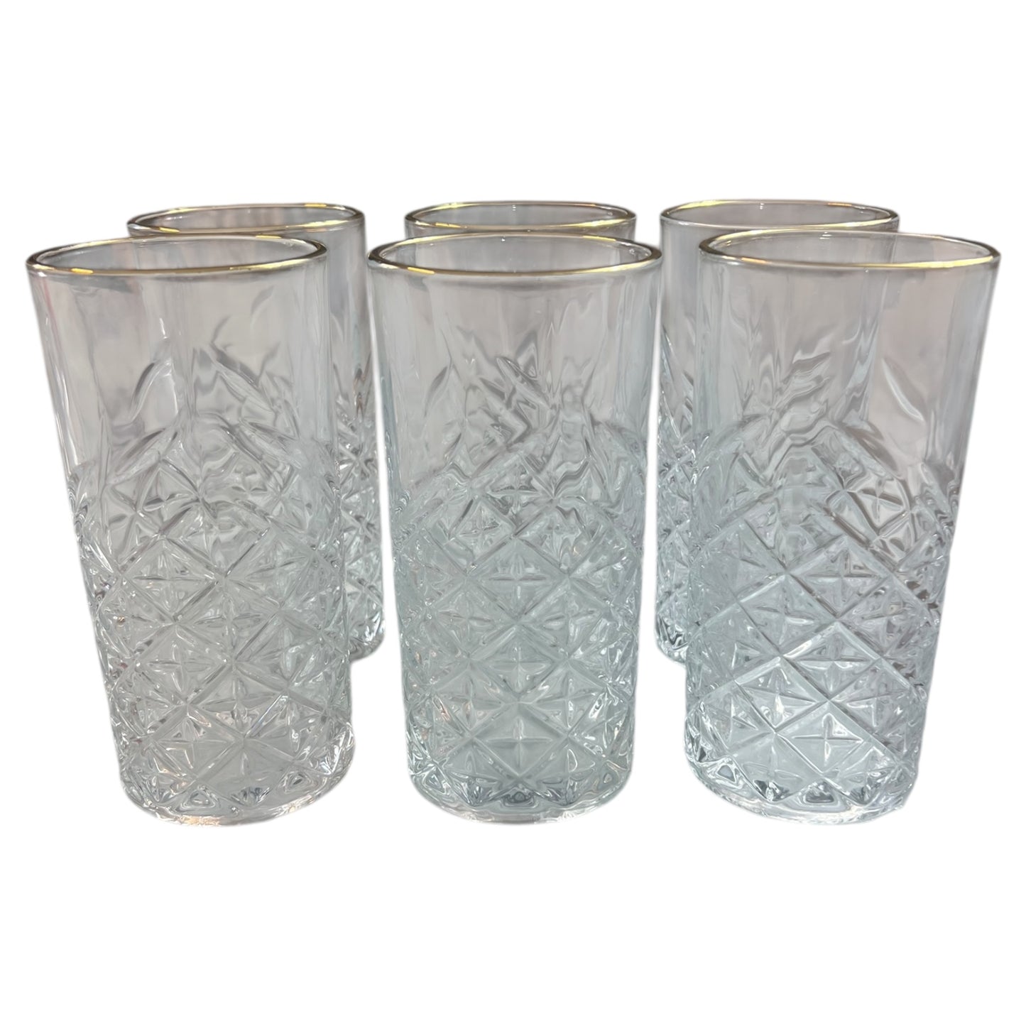 6 Vasos de Cristal Texturizado con detalles dorados