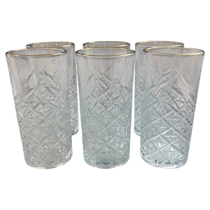 6 Vasos de Cristal Texturizado con detalles dorados