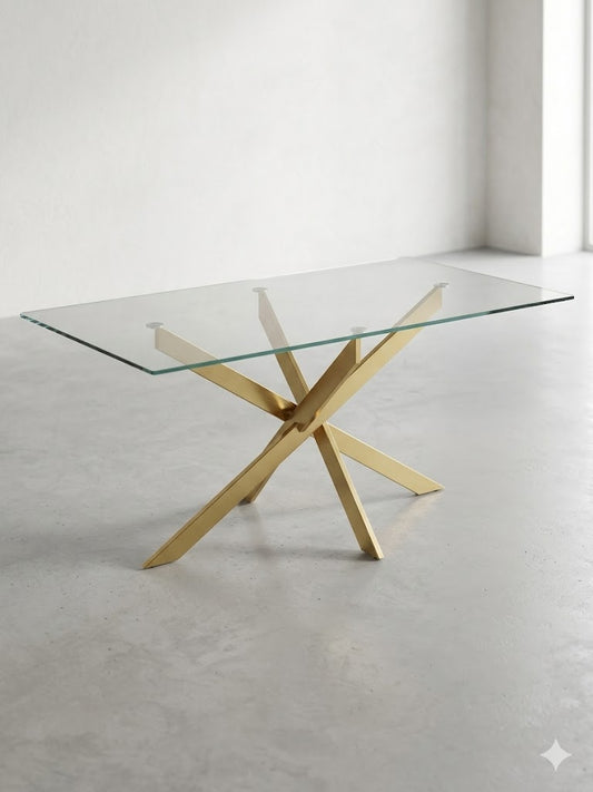Mesa de Comedor de Diseño Contemporáneo - Cristal y Dorado 160x90x75 Alta calidad