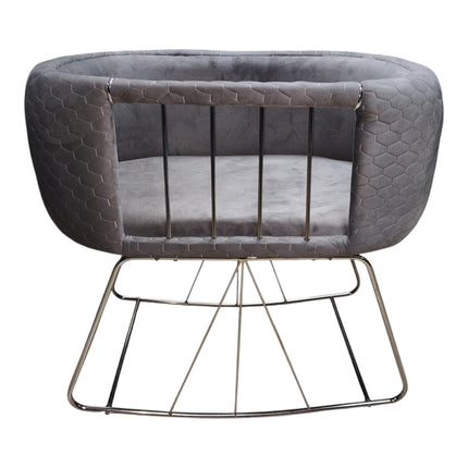 Berço de veludo luxuoso feito à mão – Design elegante e moderno – Cinza com pernas prateadas 💤