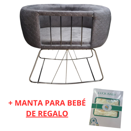 Berço de veludo luxuoso feito à mão – Design elegante e moderno – Cinza com pernas prateadas 💤