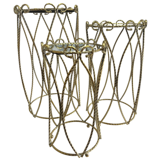 Set de 3 Pedestales Dorados con Espejo – Diseño Árabe Elegante