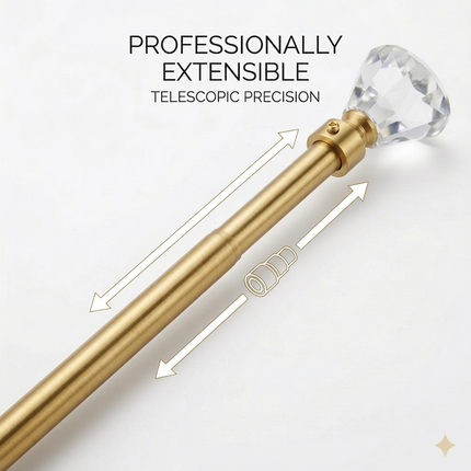 Barra de Cortina Extensible 160-310 cm con Remate Decorativo Cristal Facetado – Dorado ✨