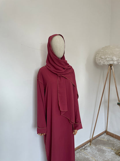 Abaya con velo integrado tela Crepe